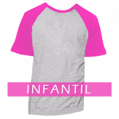 Camiseta RAGLAN Infantil Cinza Mescla - MANGA E GOLA PINK