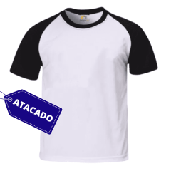 Camiseta Branca com Manga Preta - 5 peças Atacado