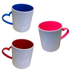 Caneca polímero alça de coração e interno colorido