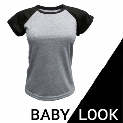 BABY LOOK RAGLAN CINZA MESCLA - PRETA POLIÉSTER