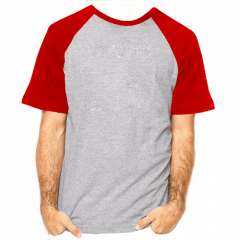 Camiseta RAGLAN CINZA MESCLA - Manga Curta COR VERMELHA ANTI-PILLING