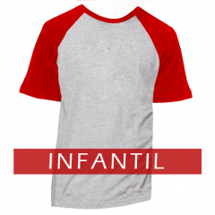 Camiseta RAGLAN Infantil Cinza Mescla - MANGA E GOLA VERMELHA