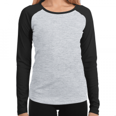 BABY LOOK MANGA LONGA RAGLAN CINZA MESCLA - PRETA POLIÉSTER