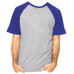 Camiseta Raglan Mescla com Manga Azul Royal ANTI-PILLING