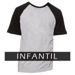 Camiseta Raglan Infantil Cinza Mescla - Manga e gola preta