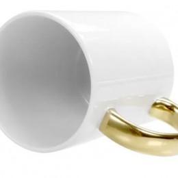 Caneca Branca Alça Cromada Dourada para Sublimação