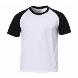 Camiseta Raglan Branca com Manga Preta 100% Poliéster
