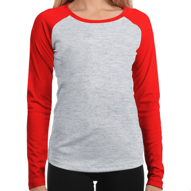 BABY LOOK MANGA LONGA RAGLAN CINZA MESCLA - vermelha POLIÉSTER