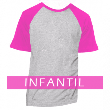 Camiseta RAGLAN Infantil Cinza Mescla - MANGA E GOLA PINK
