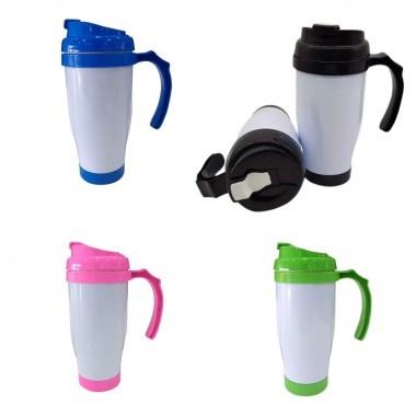 Caneca alumínio branca - alça e tampa colorida semi-térmica 500ml