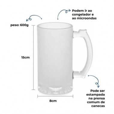 Caneca de Chopp Vidro JATEADO Sublime Nacional
