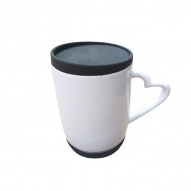 Caneca ALÇA DE CORAÇÃO 330 ml C/ Tampa e base de Silicone