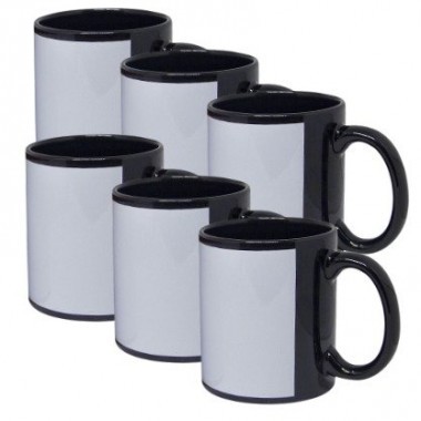 Caneca Preta com Tarja Branca PREMIUM - Atacado 6 unidades