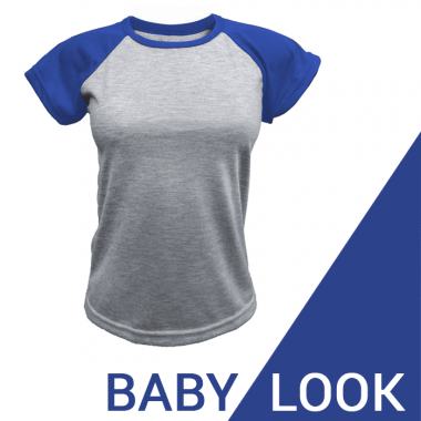 Baby Look raglan cinza mescla - Azul royal Poliéster