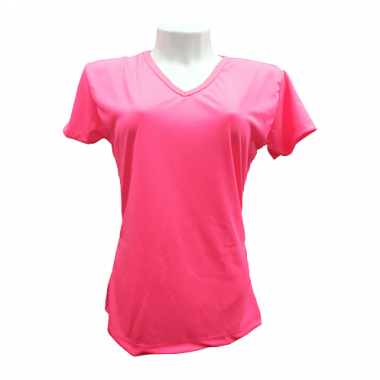 Baby look malha fria Gola V - rosa fluor - NOVIDADE