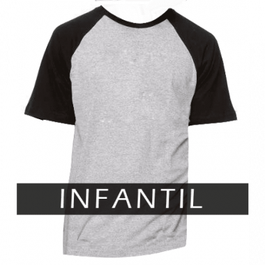 Camiseta Raglan Infantil Cinza Mescla - Manga e gola preta