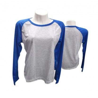 BABY LOOK MANGA LONGA RAGLAN CINZA MESCLA - AZUL