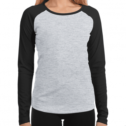 BABY LOOK MANGA LONGA RAGLAN CINZA MESCLA - PRETA POLIÉSTER