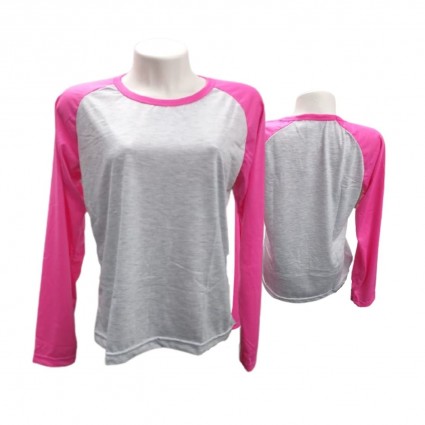 BABY LOOK MANGA LONGA RAGLAN CINZA MESCLA - PINK
