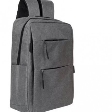 Mochila Cinza c/ 2 Zíper e saída usb