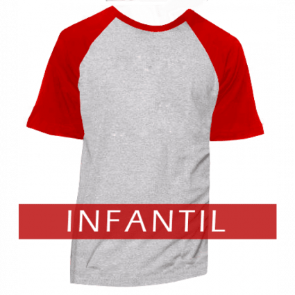 Camiseta RAGLAN Infantil Cinza Mescla - MANGA E GOLA VERMELHA