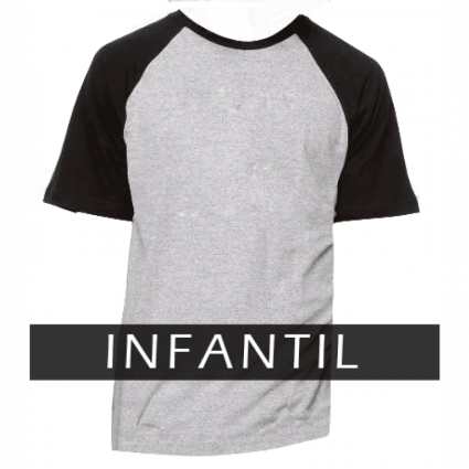Camiseta Raglan Infantil Cinza Mescla - Manga e gola preta