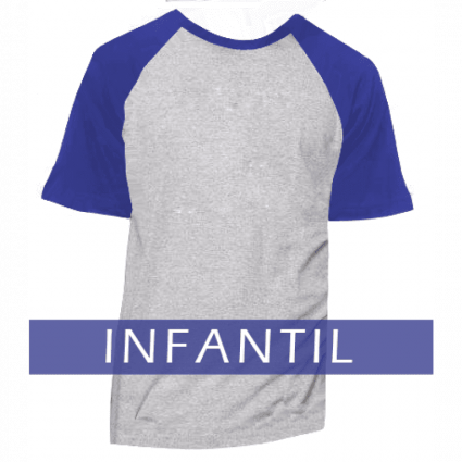 Camiseta Raglan Infantil Cinza Mescla - MANGA E GOLA AZUL ROYAL