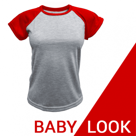 BABY LOOK RAGLAN CINZA MESCLA - vermelha POLIÉSTER