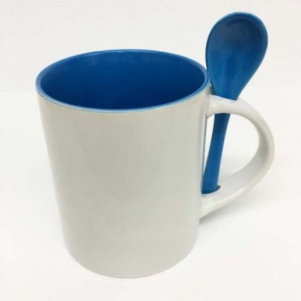 Caneca de Cerâmica Colorida com Colher - MODELO RETA