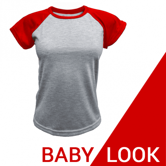 BABY LOOK RAGLAN CINZA MESCLA - vermelha POLIÉSTER