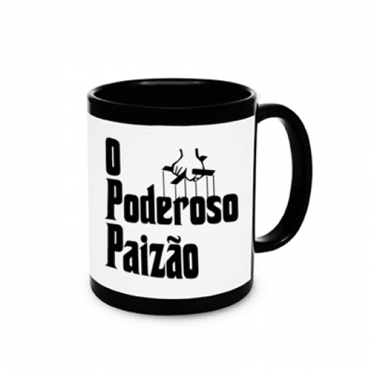 Caneca Preta com Tarja Branca 325ml importada PREMIUM