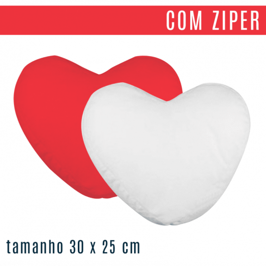 Almofada Coração Branco com Vermelho 25x30 cm (capa + enchimento)