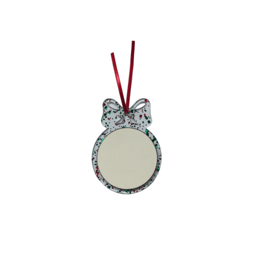 Bolinha Natal acrílico glitter c/ laço (aplique mdf) 3mm
