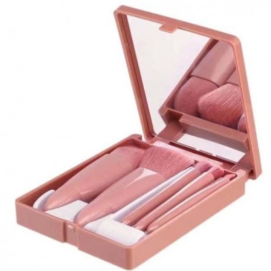 kit de pincéis de maquiagem 5 peças com espelho