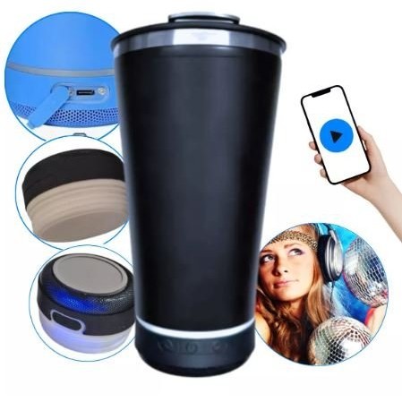 Copo Térmico c/ caixa de som 420ml Bluetooth