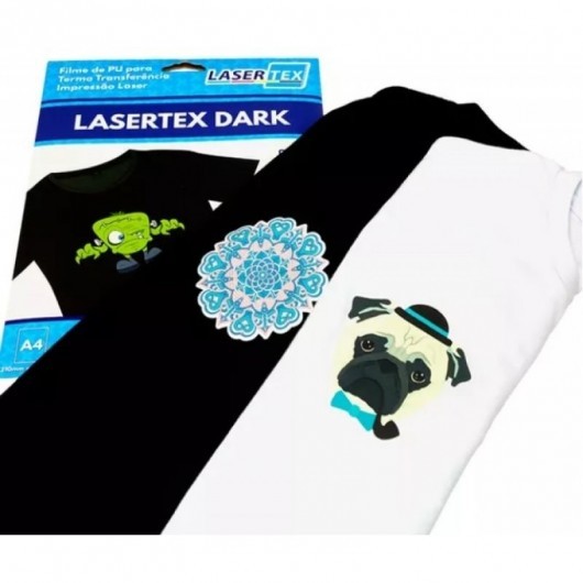TRANSFER LASERTEX - PARA ESTAMPAR ALGODÃO E POLIÉSTER EM TODAS AS CORES - PACOTE COM 5 UNID
