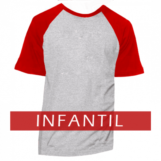Camiseta RAGLAN Infantil Cinza Mescla - MANGA E GOLA VERMELHA