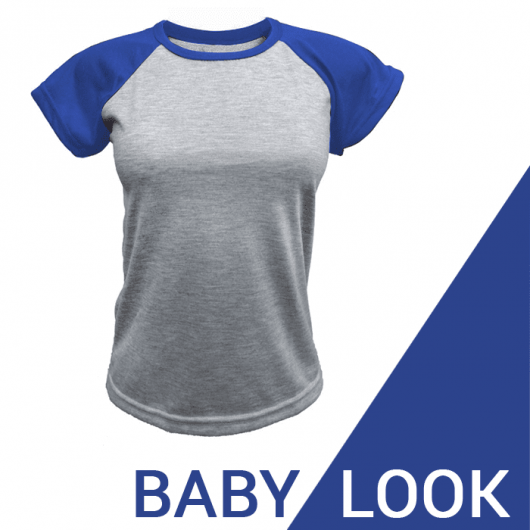 Baby Look raglan cinza mescla - Azul royal Poliéster