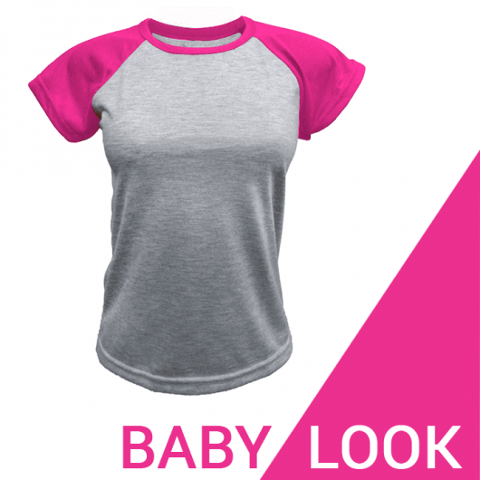 Baby look raglan cinza mescla - Rosa pink Poliéster