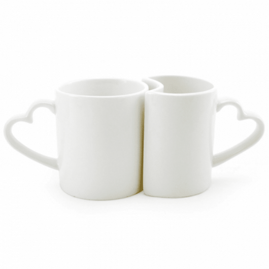 Caneca Branca Dupla LOVE - Alças de Coração