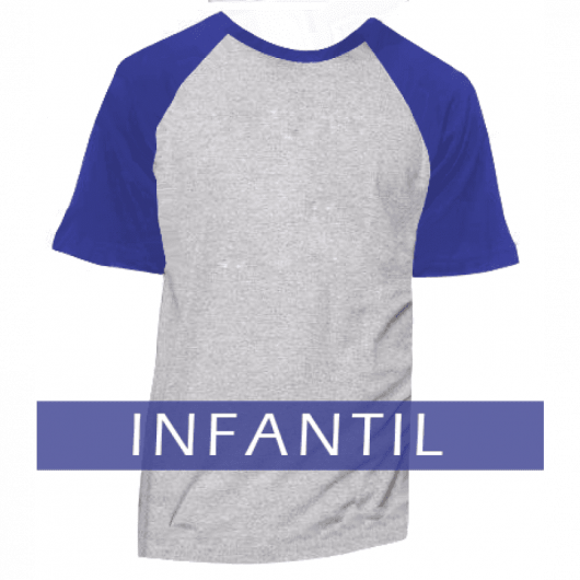 Camiseta Raglan Infantil Cinza Mescla - MANGA E GOLA AZUL ROYAL