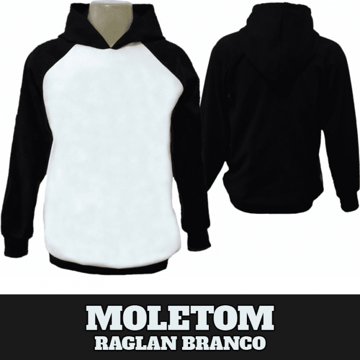 Moletom Branco Raglan com Manga e costas preta