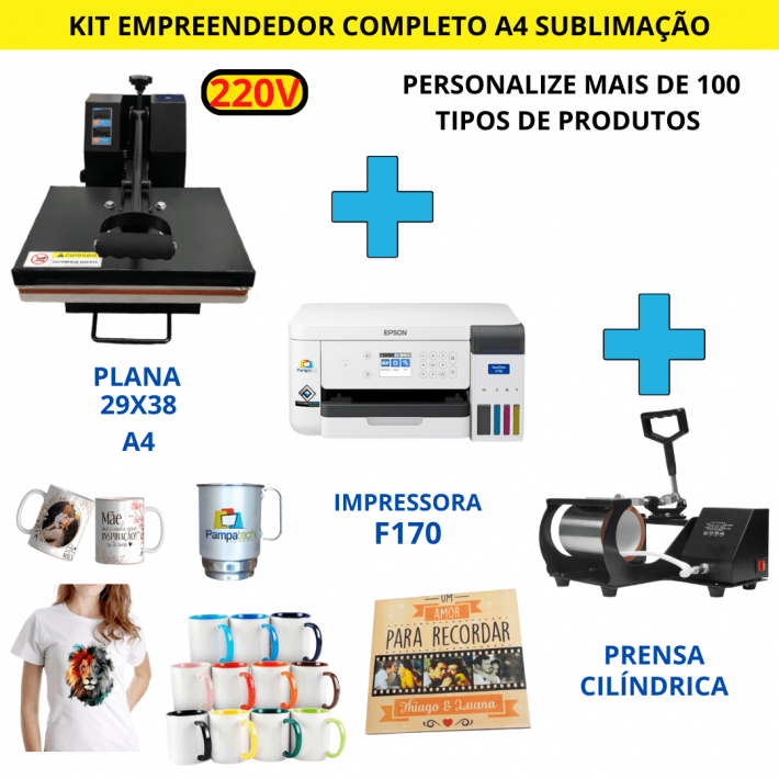 Kit Empreendedor A4 - Completo impressora prensa 29x38 e prensa de caneca
