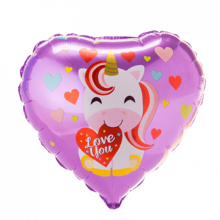 Balão metalizado coração unicórnio 45cm