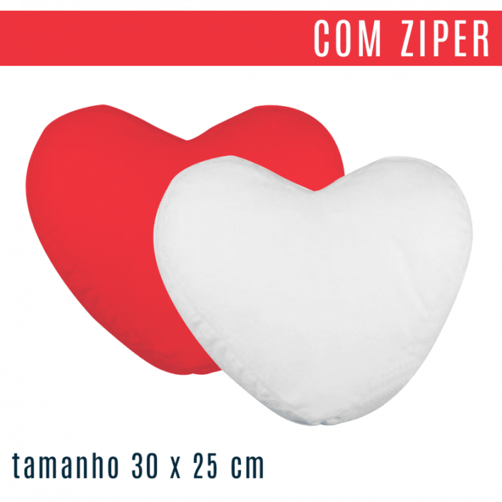 Almofada Coração Branco com Vermelho 25x30 cm (capa + enchimento)