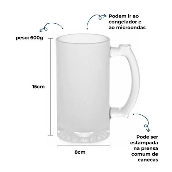 Caneca de Chopp Vidro JATEADO Sublime Nacional