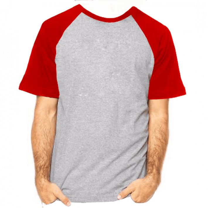 Camiseta RAGLAN CINZA MESCLA - Manga Curta COR VERMELHA ANTI-PILLING