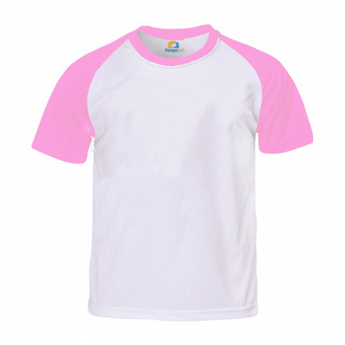 Camiseta Raglan Branca com Rosa claro