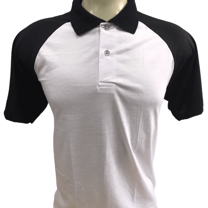 Polo Raglan Branca com Preto Adulto