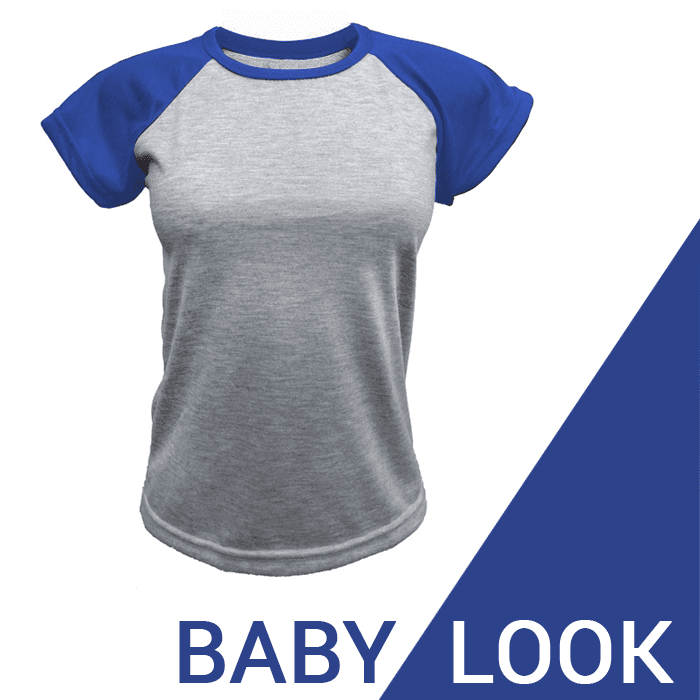 Baby Look raglan cinza mescla - Azul royal Poliéster